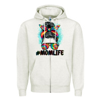 Oatmeal Heather tie dye momlife messy bun Zipper Hoodie - BarkalooDesign