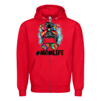 Red tie dye momlife messy bun Zipper Hoodie - BarkalooDesign