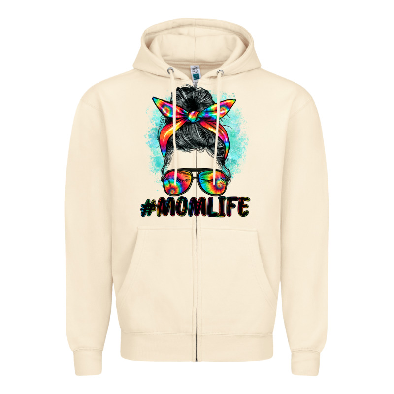 Tie Dye Momlife Messy Bun Zipper Hoodie by BarkalooDesign | Teevron