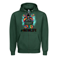 Sports Green tie dye momlife messy bun Zipper Hoodie - BarkalooDesign