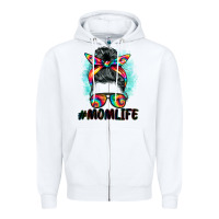 White tie dye momlife messy bun Zipper Hoodie - BarkalooDesign