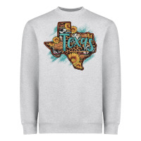 Heather Grey leopard cowhide sunflower texas map Heavyweight Sweatshirt - Artiststas