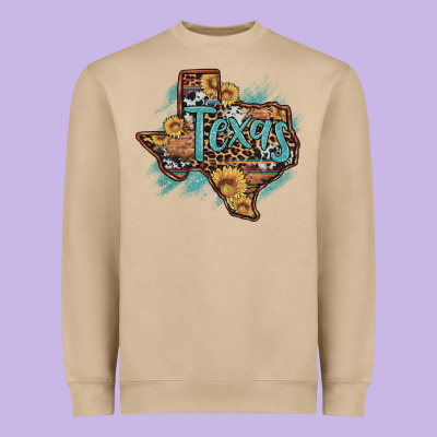 Leopard Cowhide Sunflower Texas Map Heavyweight Sweatshirt Designed By Artiststas