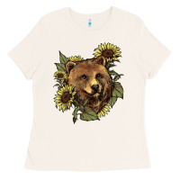 Bone Bear head sunflower Ladies Tee - HowdyJamesFarm