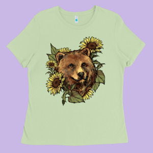 Bear Head Sunflower Ladies Tee Designed By Howdyjamesfarm