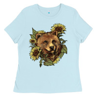 Baby Blue Bear head sunflower Ladies Tee - HowdyJamesFarm
