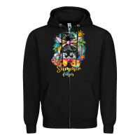 Black summer vibes messy bun Zipper Hoodie - BarkalooDesign