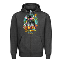 Charcoal Heather summer vibes messy bun Zipper Hoodie - BarkalooDesign