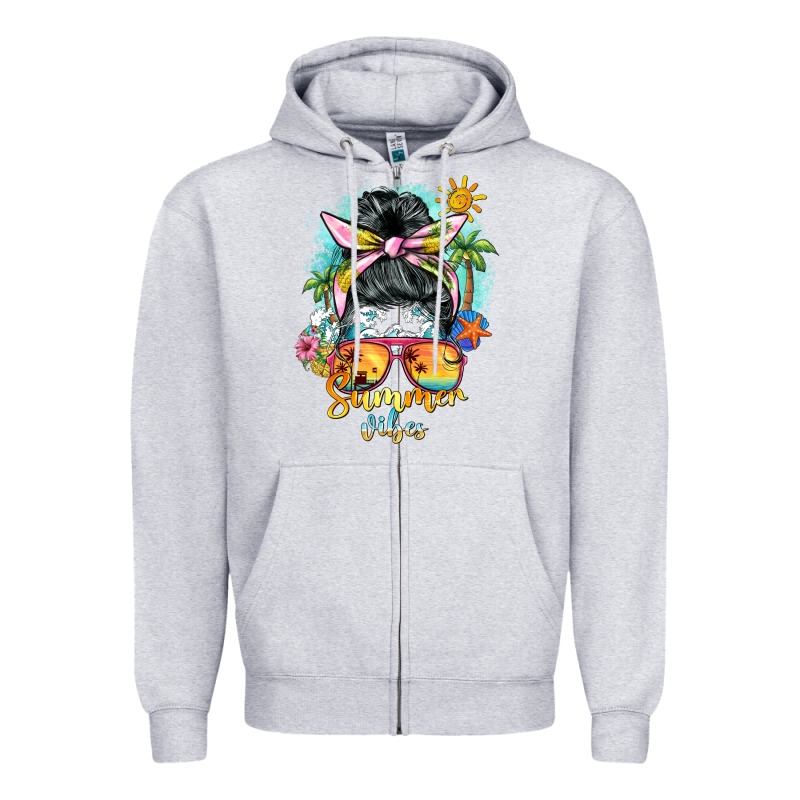 Summer Vibes Messy Bun Zipper Hoodie by BarkalooDesign | Teevron