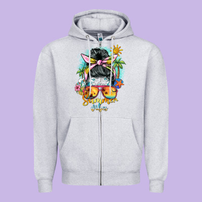 Summer Vibes Messy Bun Zipper Hoodie Designed By Barkaloodesign