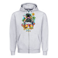 Heather Grey summer vibes messy bun Zipper Hoodie - BarkalooDesign
