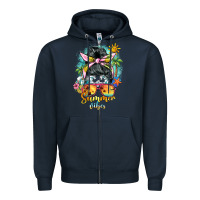 Navy summer vibes messy bun Zipper Hoodie - BarkalooDesign