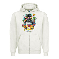 Oatmeal Heather summer vibes messy bun Zipper Hoodie - BarkalooDesign