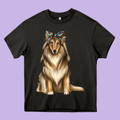 Collie With Bandanna Heavy Core Tee Designed By Texasbilliewilder