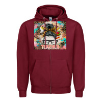 Burgundy teacher messy bun tumbler Zipper Hoodie - BarkalooDesign