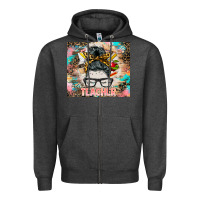 Charcoal Heather teacher messy bun tumbler Zipper Hoodie - BarkalooDesign