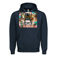 Navy teacher messy bun tumbler Zipper Hoodie - BarkalooDesign