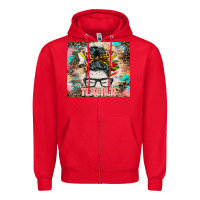 Red teacher messy bun tumbler Zipper Hoodie - BarkalooDesign