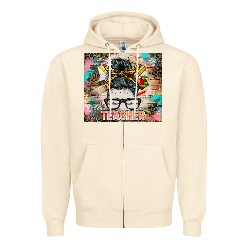Teacher Messy Bun Tumbler Zipper Hoodie by BarkalooDesign | Teevron