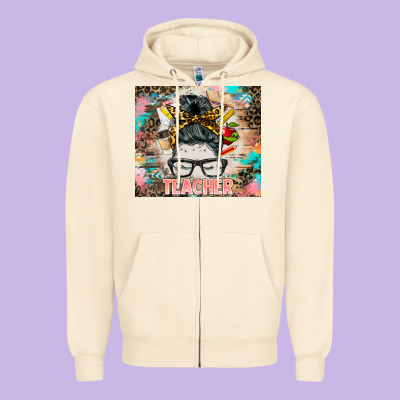 Teacher Messy Bun Tumbler Zipper Hoodie Designed By Barkaloodesign