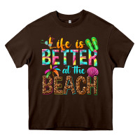 Chocolate Brown Life is better at the beach Heavy Core Tee - NancyCooperArtShop