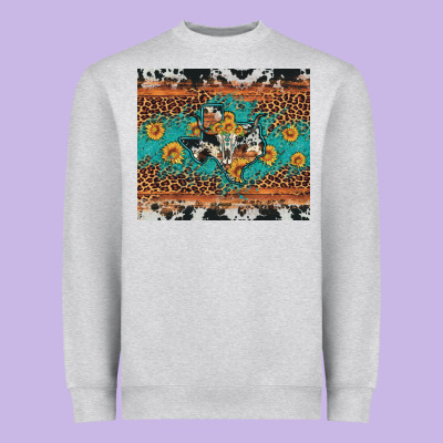Bull Skull Texas Map Sunflower Leopard Cowhide Heavyweight Sweatshirt Designed By Artiststas