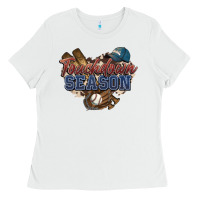 White Touchdown season Baseball Ladies Tee - HowdyJamesFarm