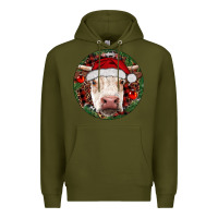 Army Green Hereford Cow Christmas Premium Hoodie - RanaPortraitStore