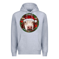 Heather Grey Hereford Cow Christmas Premium Hoodie - RanaPortraitStore