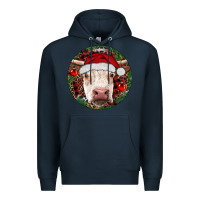 Navy Hereford Cow Christmas Premium Hoodie - RanaPortraitStore