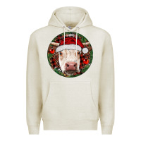 Oatmeal Heather Hereford Cow Christmas Premium Hoodie - RanaPortraitStore