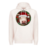 Pale Pink Hereford Cow Christmas Premium Hoodie - RanaPortraitStore