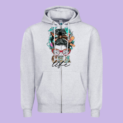 Nurse Cna Life Messy Bun Zipper Hoodie Designed By Barkaloodesign
