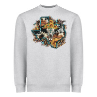 Heather Grey bull skull leopard cowhide sunflower texas map Heavyweight Sweatshirt - Artiststas