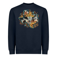 Navy bull skull leopard cowhide sunflower texas map Heavyweight Sweatshirt - Artiststas