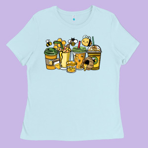 Honey Bee Coffee Cups Ladies Tee Designed By Howdyjamesfarm