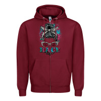 Burgundy race life  messy bun Zipper Hoodie - BarkalooDesign