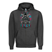 Charcoal Heather race life  messy bun Zipper Hoodie - BarkalooDesign