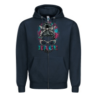 Navy race life  messy bun Zipper Hoodie - BarkalooDesign