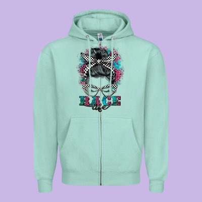 Race Life  Messy Bun Zipper Hoodie Designed By Barkaloodesign