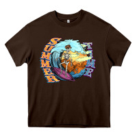 Chocolate Brown summer time skeleton surfing Heavy Core Tee - NancyCooperArtShop