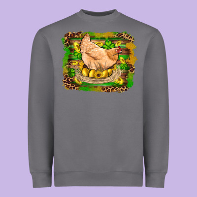 St Patricks Day Farm Chicken Gold Eggs Leopard Serape Glitter Heavyweight Sweatshirt Designed By Artiststas