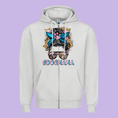 Dog Mama Messy Bun Zipper Hoodie Designed By Barkaloodesign