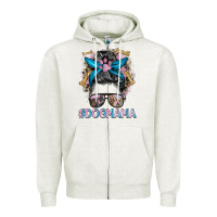 Oatmeal Heather dog mama messy bun Zipper Hoodie - BarkalooDesign