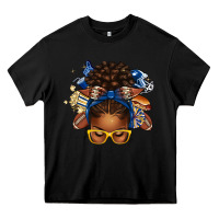 Black blue and gold american football afro messy bun Heavy Core Tee - texasbilliewilder