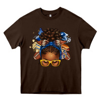 Chocolate Brown blue and gold american football afro messy bun Heavy Core Tee - texasbilliewilder