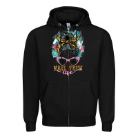 Black nail tech life messy bun Zipper Hoodie - BarkalooDesign