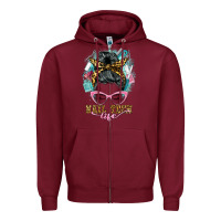 Burgundy nail tech life messy bun Zipper Hoodie - BarkalooDesign