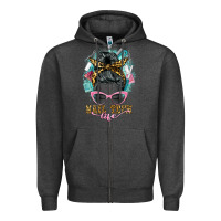 Charcoal Heather nail tech life messy bun Zipper Hoodie - BarkalooDesign