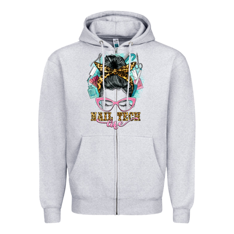 Nail Tech Life Messy Bun Zipper Hoodie by BarkalooDesign | Teevron